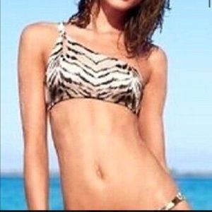 Victoria’s Secret Tiger Print One Shoulder Golden Swimsuit Bikini, S